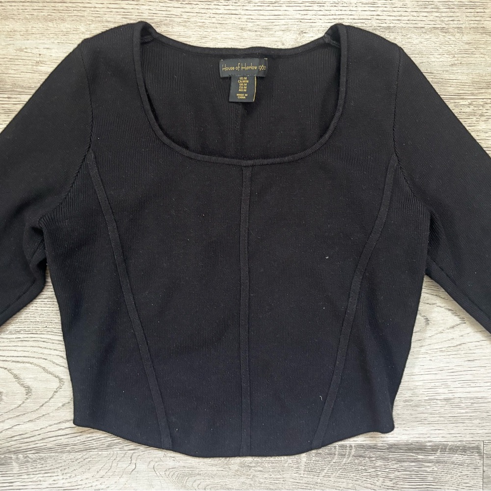 House of Harlow 1960 Black Structured Long Sleeve Top Corset Style Size M
